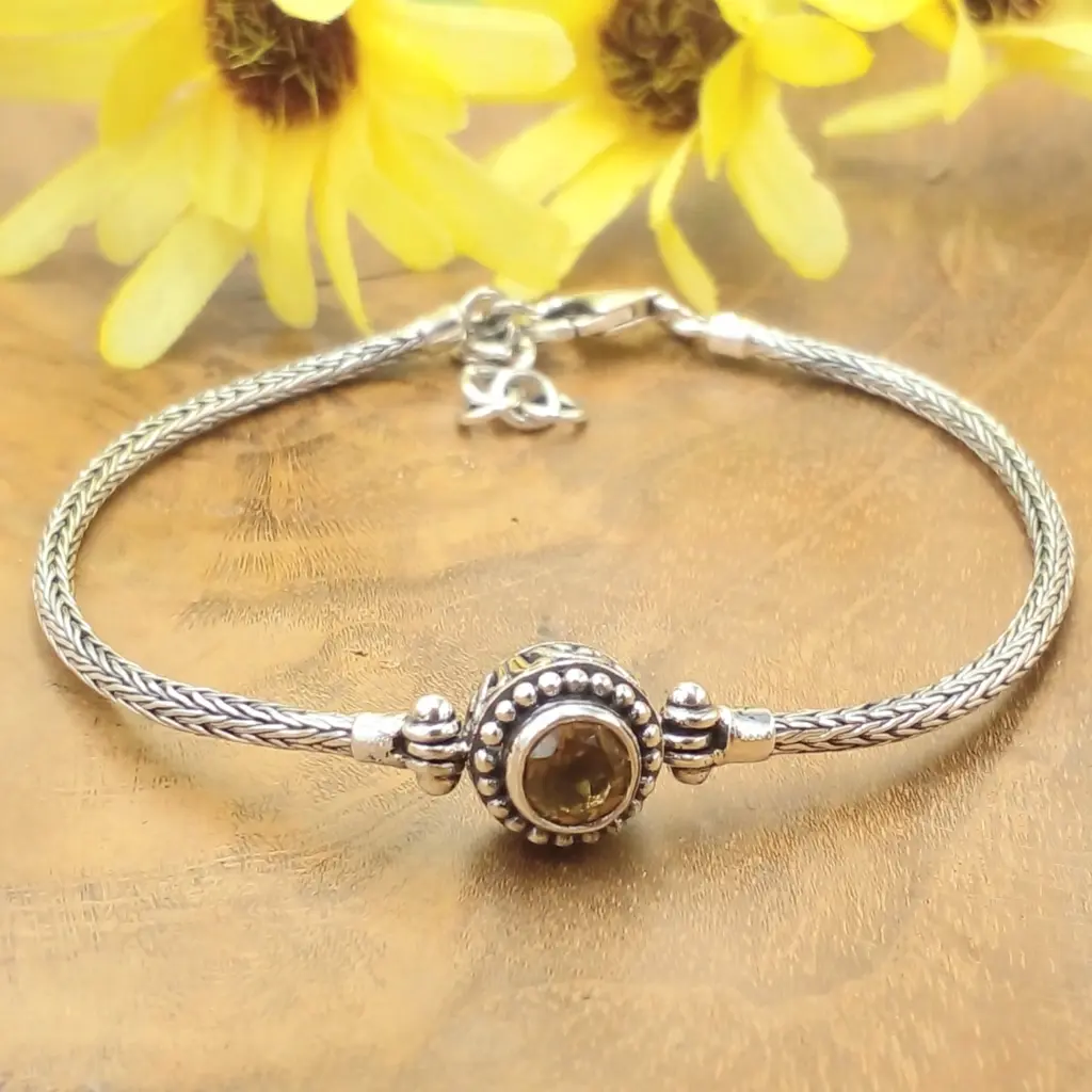 Gelang Perak 925 Rantai Tulang Naga Permata Citrine B574