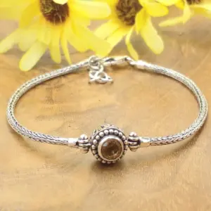 Gelang Perak 925 Rantai Tulang Naga Permata Citrine B574 - Gambar 4