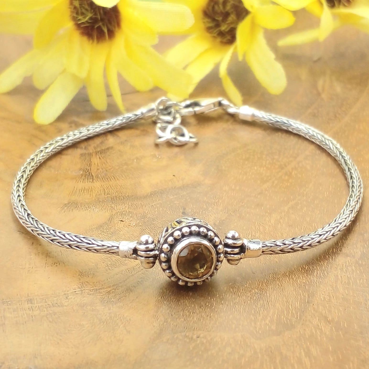 Gelang Perak 925 Rantai Tulang Naga Permata Citrine B574 - Gambar 4