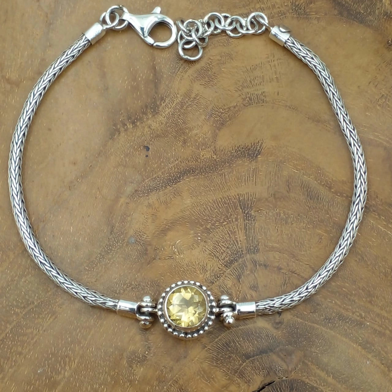 Gelang Perak 925 Rantai Tulang Naga Permata Citrine B574 - Gambar 3