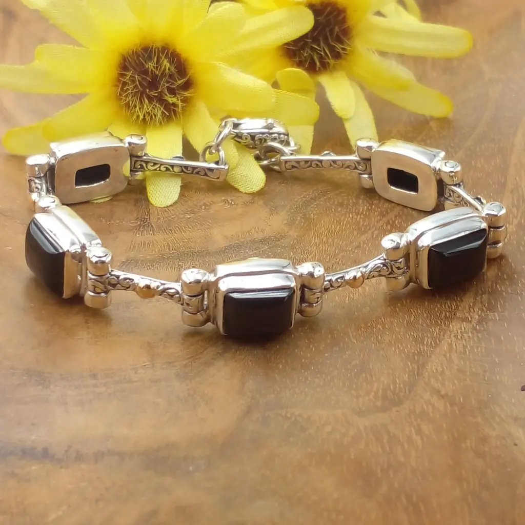 Gelang Perak Bali Wanita Black Onyx Asli B669