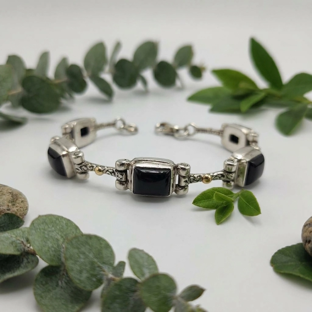 Gelang Perak Bali Wanita Black Onyx Asli B669