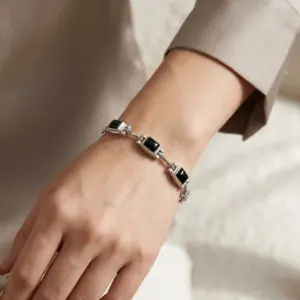 Gelang Perak Bali Wanita Black Onyx Asli B669 - Gambar 3