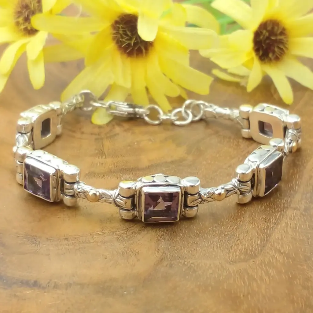 Gelang Perak 925 Permata Amethyst Asli B670AMY