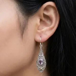 Anting Perak 925 Ukiran Bali Permata Asli E1695 - Gambar 4