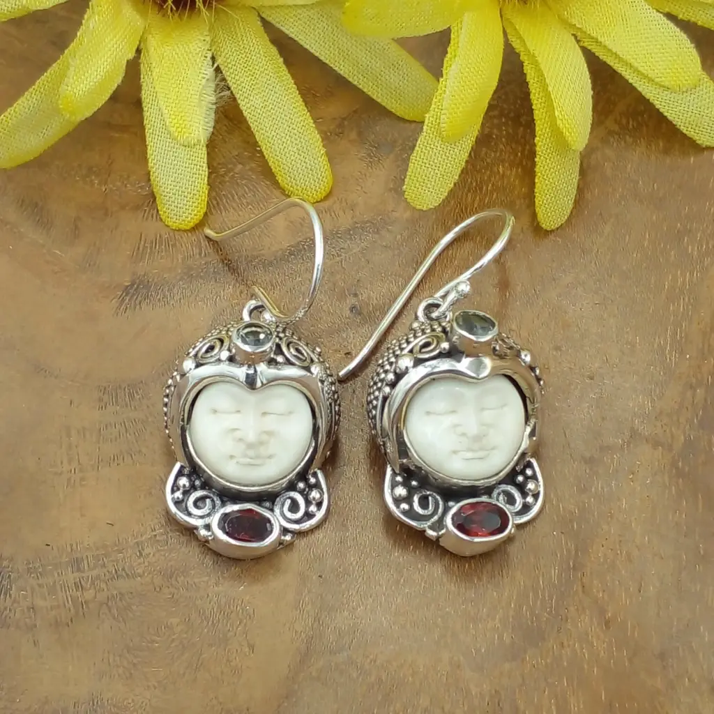 Anting Perak Ukir Bali Permata (Topeng) E1700