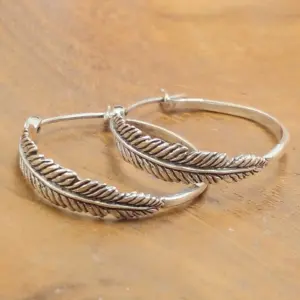 Anting Hoop Perak Asli Motif Daun Palma E1963 - Gambar 3