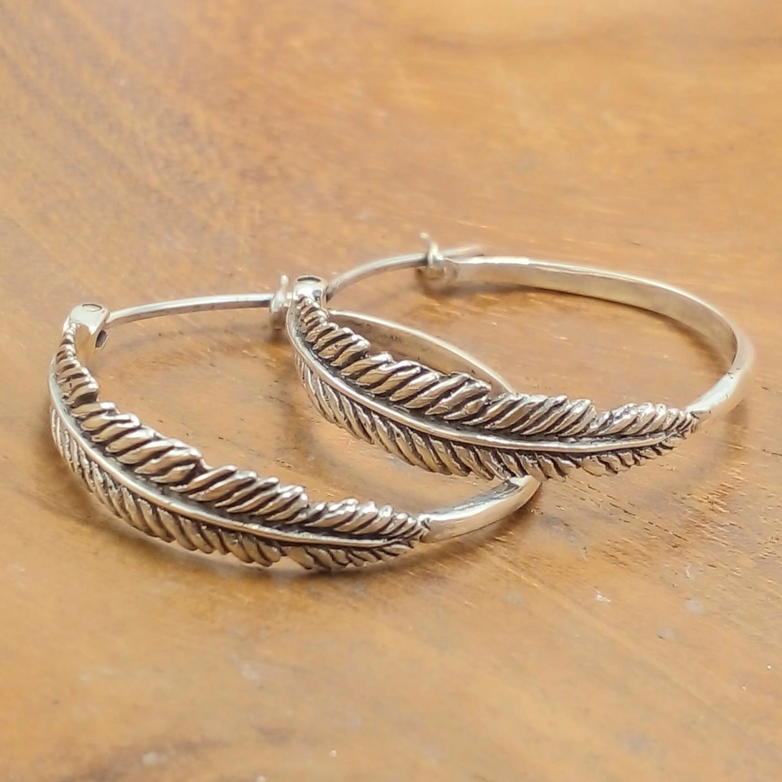 Anting Hoop Perak Asli Motif Daun Palma E1963 - Gambar 3