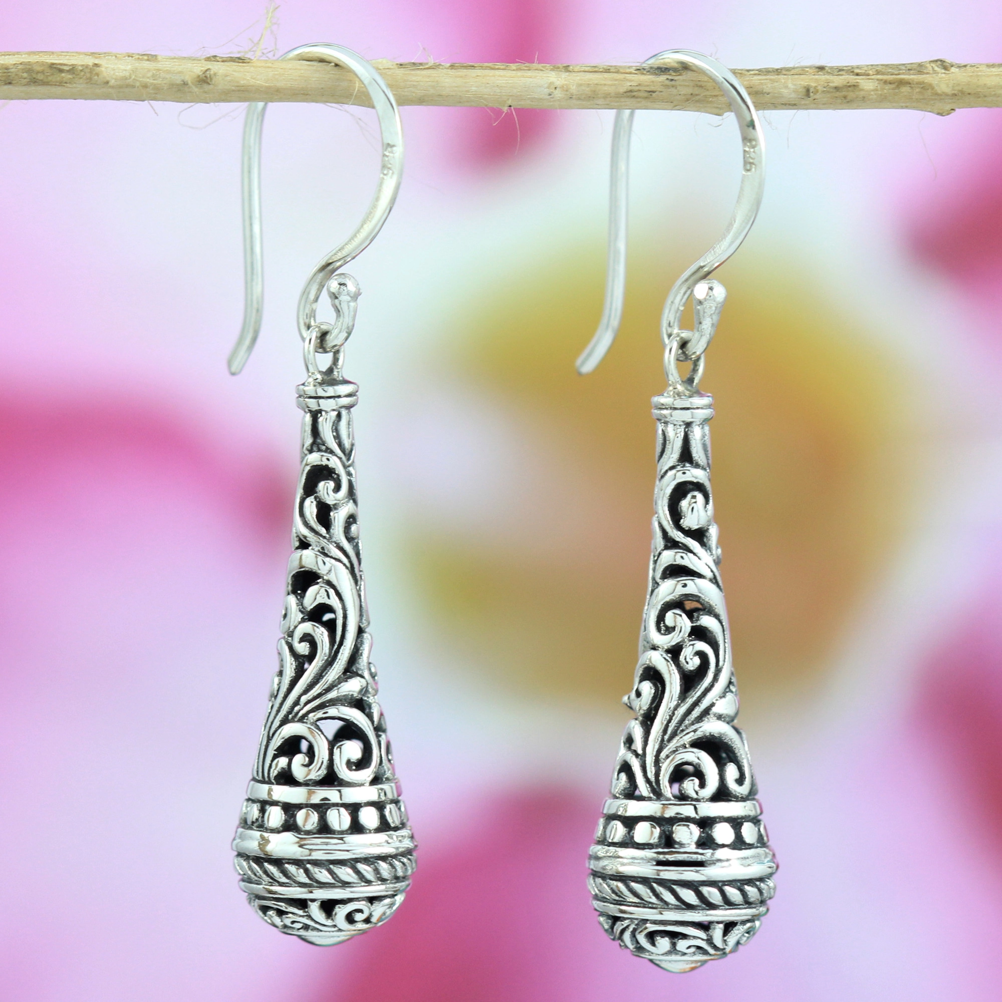 Anting Perak 925 Ukiran Asli Bali E403 - Gambar 2