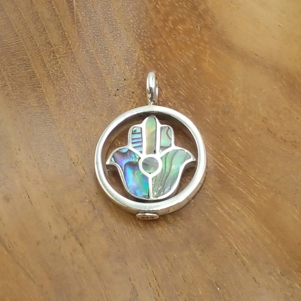 Liontin Hamsa Perak 925 Kombinasi Kerang Asli (Spinning Pendant) L598