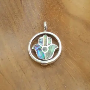 Liontin Hamsa Perak 925 Kombinasi Kerang Asli (Spinning Pendant) L598 - Gambar 3