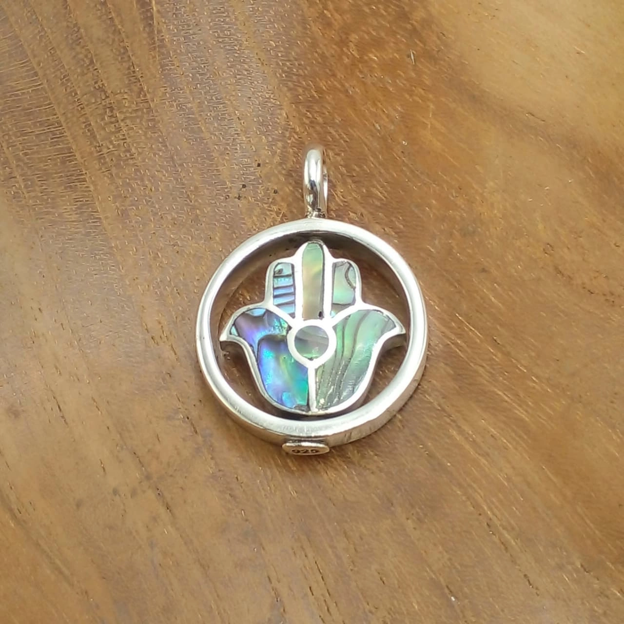 Liontin Hamsa Perak 925 Kombinasi Kerang Asli (Spinning Pendant) L598 - Gambar 3