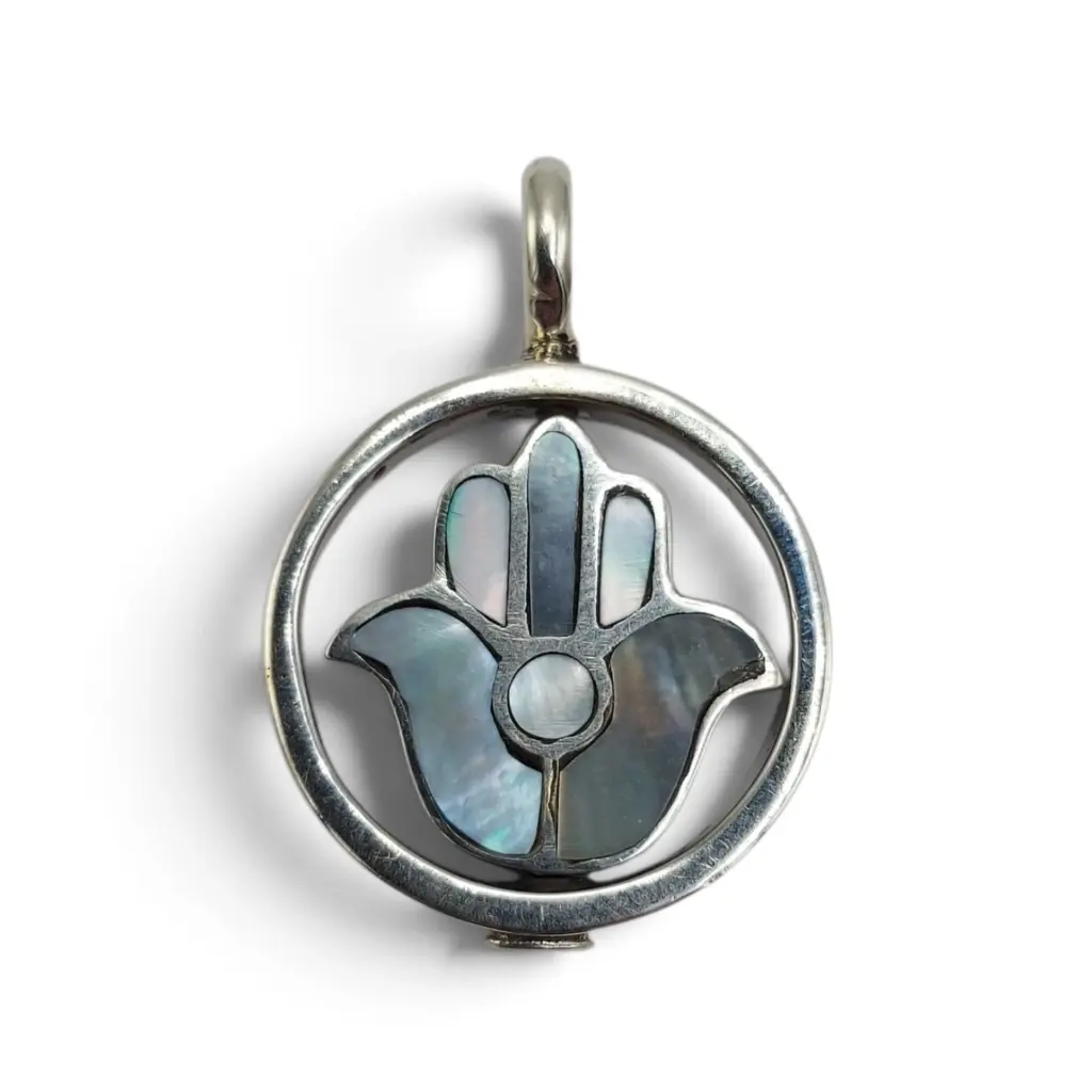 Liontin Hamsa Perak 925 Kombinasi Kerang Asli (Spinning Pendant) L598